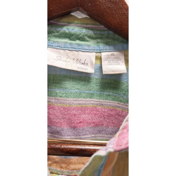 STUDIO WORKS 100% Linen Women's Button Up Sz 1x Coastal Resort Beach Casual - Picture 3 of 4